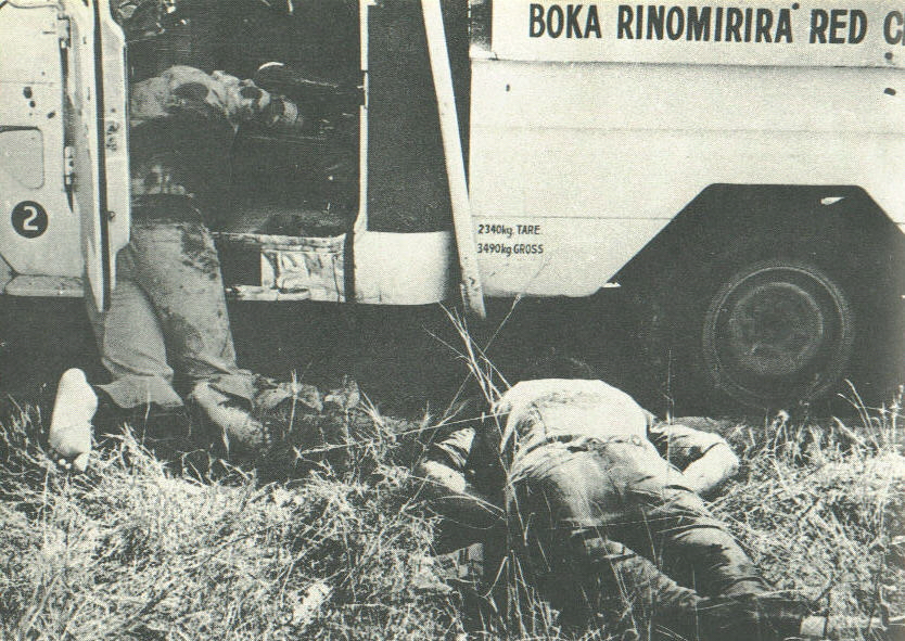 The bodies of two Red Cross workers killed by terrorist / guerrillas in 1978.