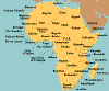 Map of current Africa, showing former Rhodesia as Zimbabwe.